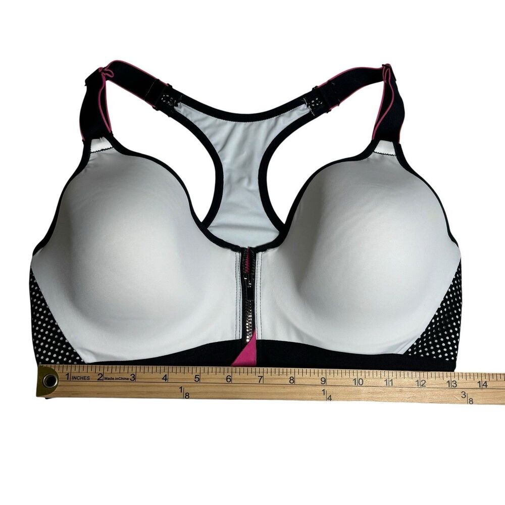 Maidenform DM7991 White/Black Secure Zip Front Underwire Racerback Sport Bra 38C - Picture 8 of 9